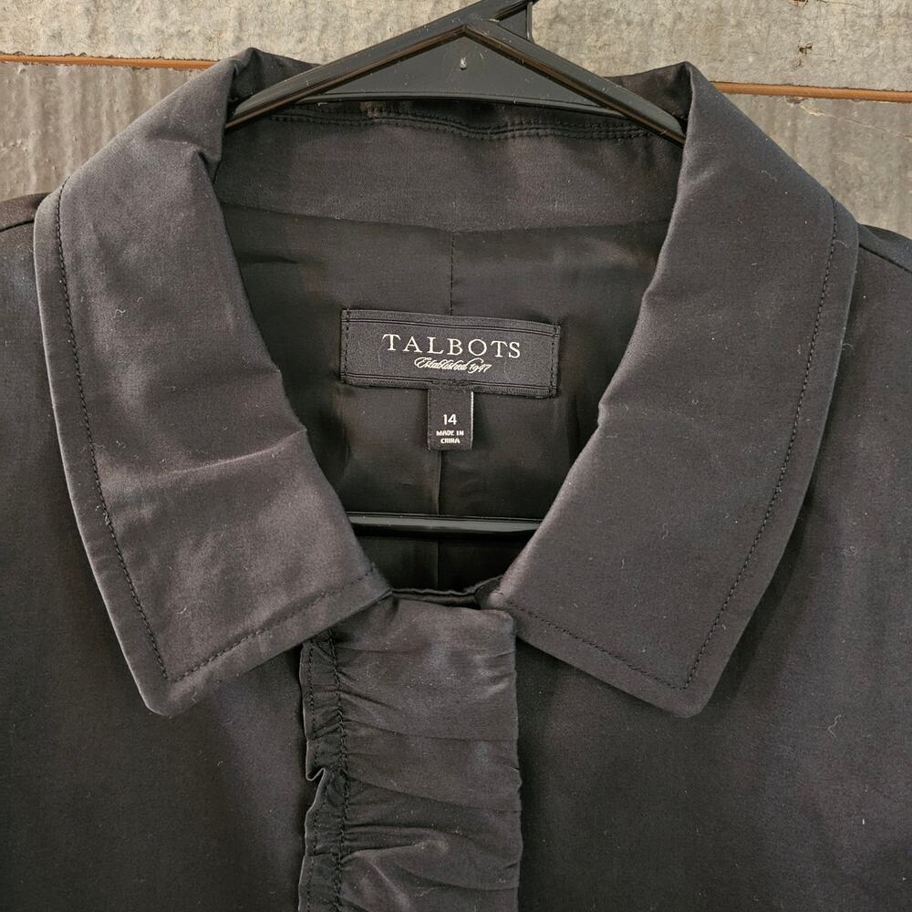 Talbots Solid Black Long Sleeve Collared Ruffled … - image 3